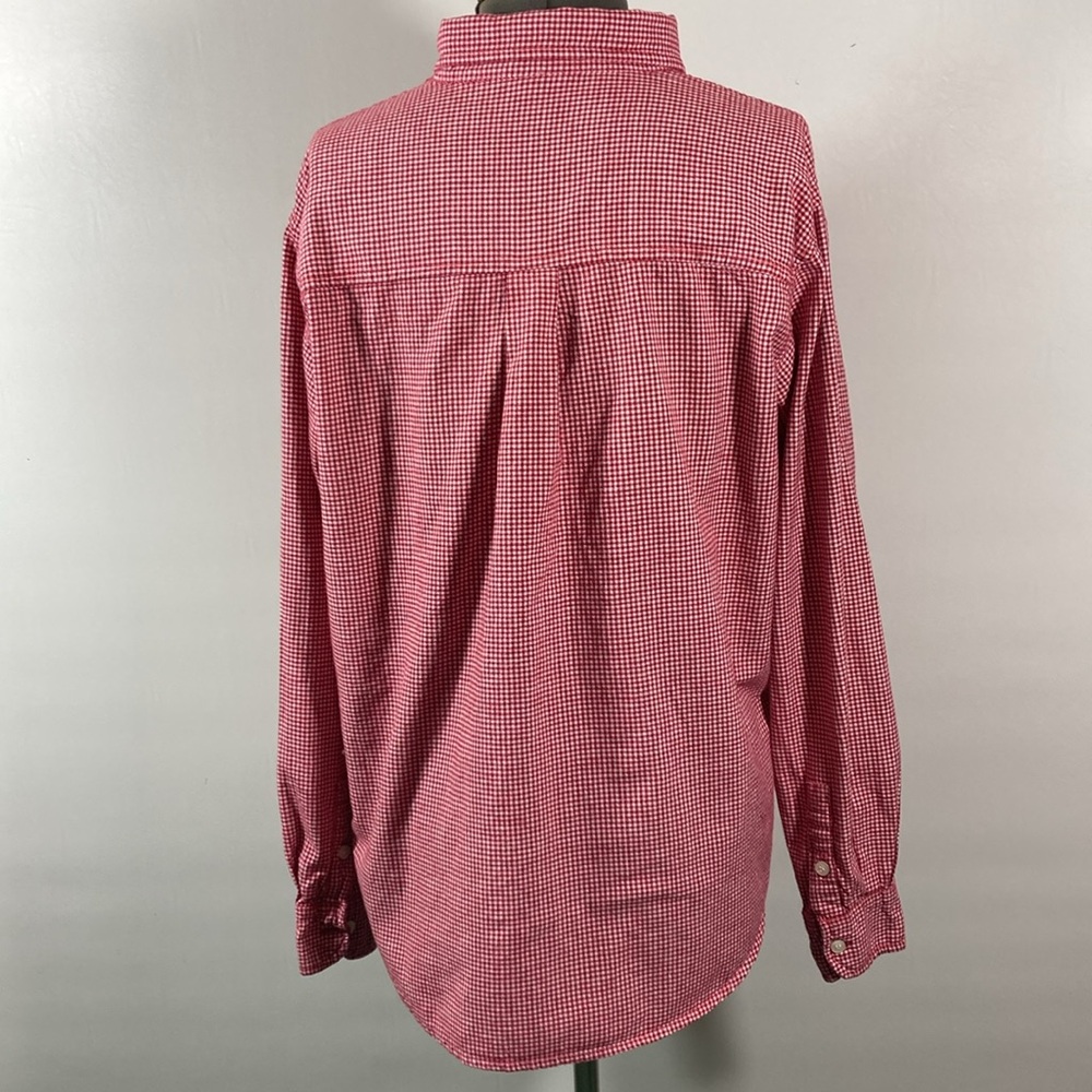 DCC Top Women Size Large Red & White Checks Button Down Collar Long Sleeves - Picture 7 of 10